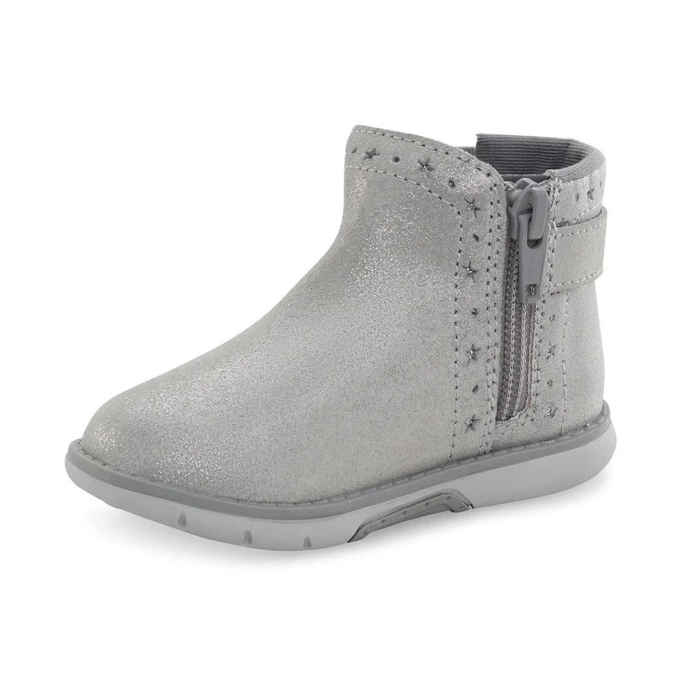 Toddler Girls Stride Rite Unisex SRT AGNES Boot‎ SILVER, Size 10W New